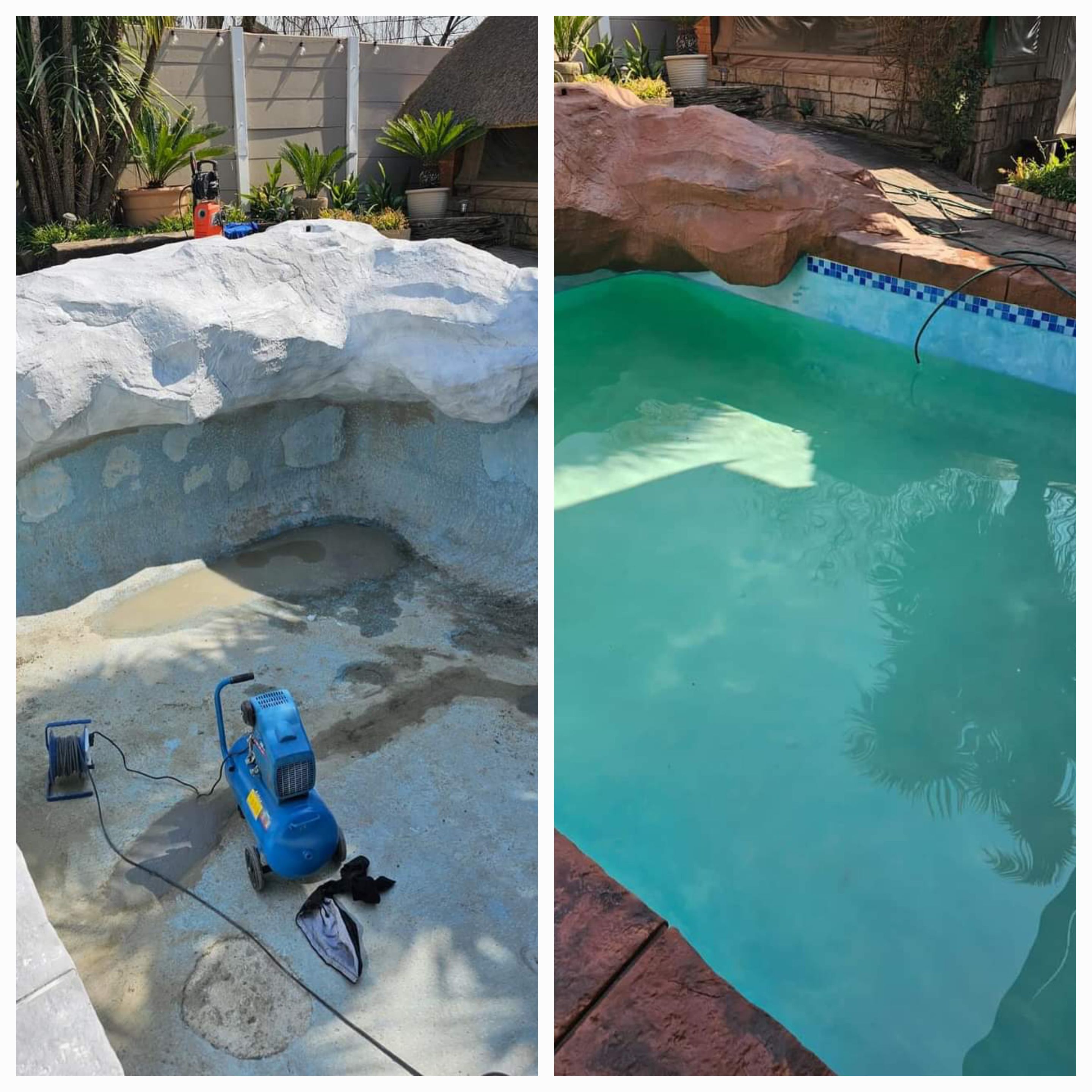 Pool renovation with rock art